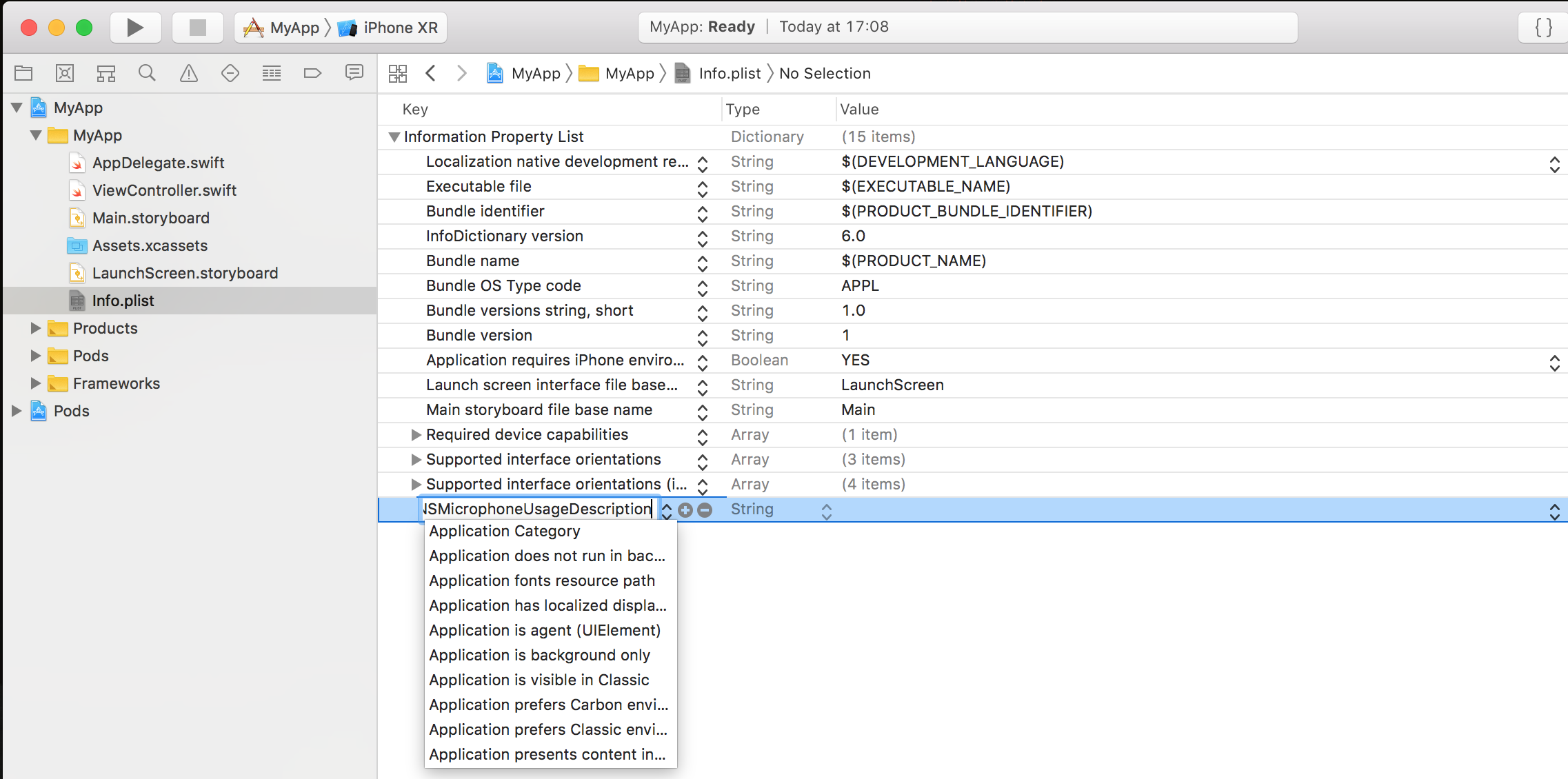Adding microphone usage permission to Info.plist