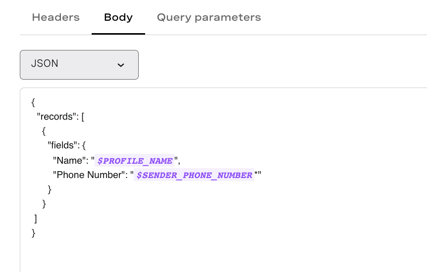 Example of POST request with dynamic variables