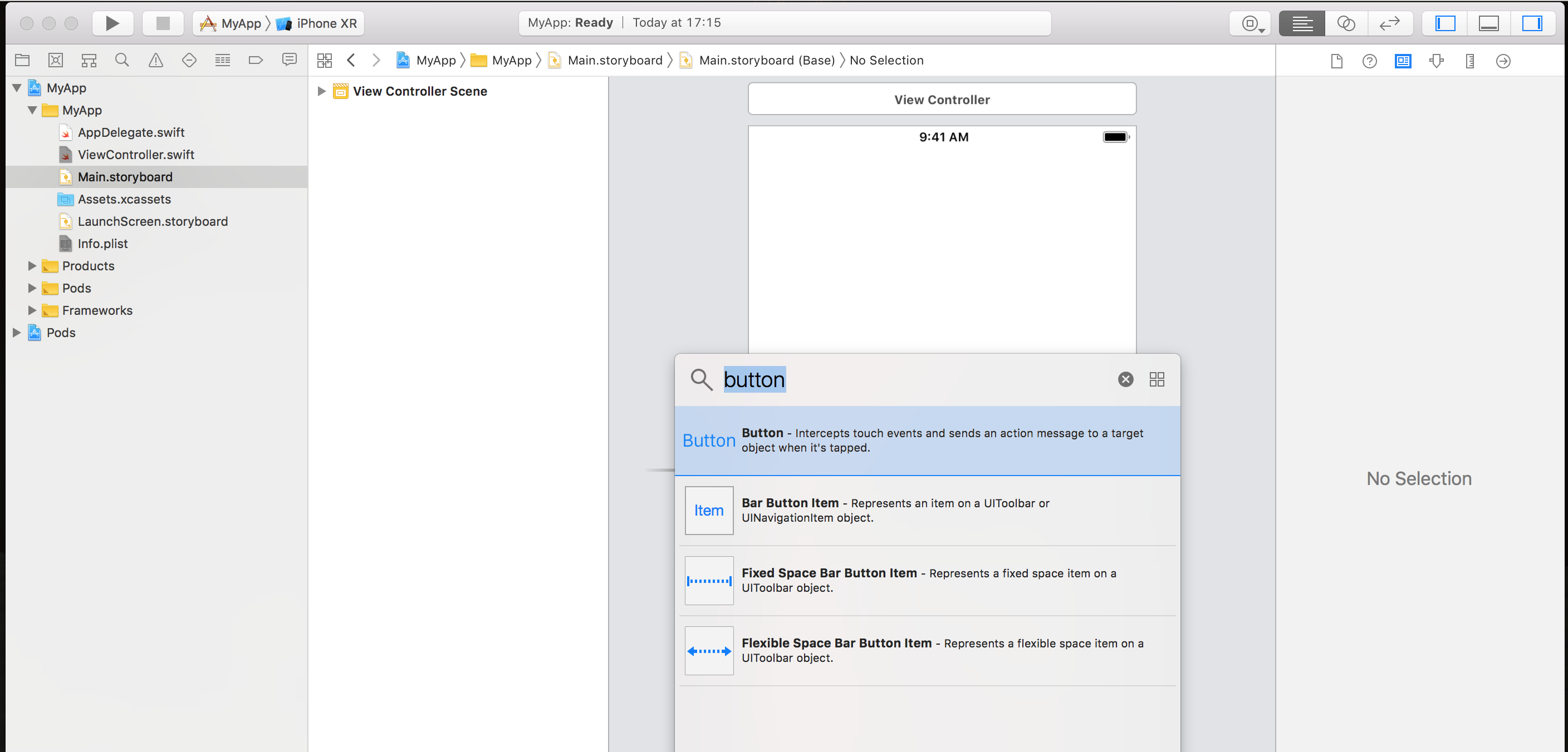 Adding a button object to the interface