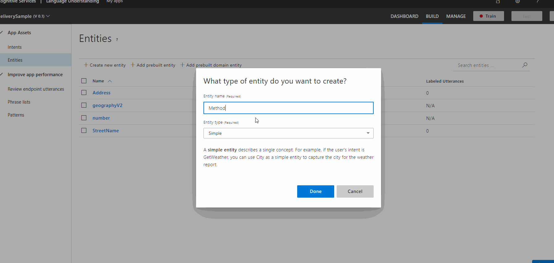 Creating a method entity