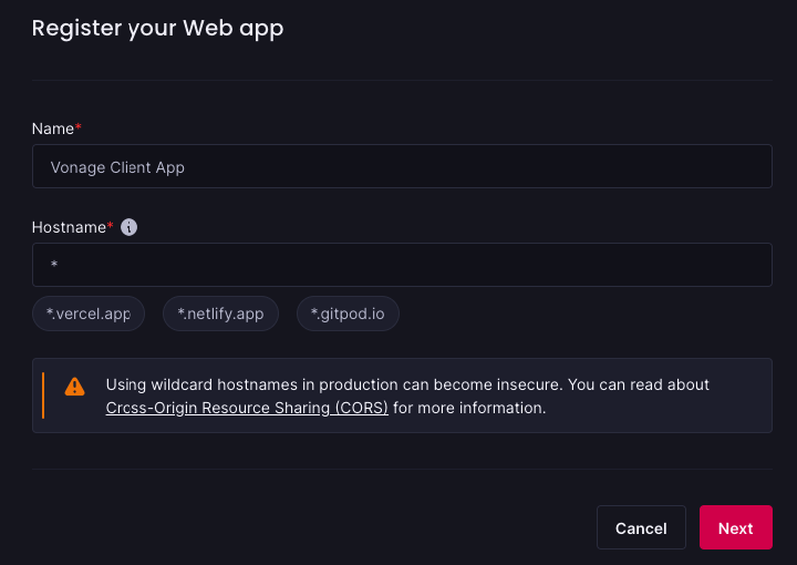 Registering a new Web App