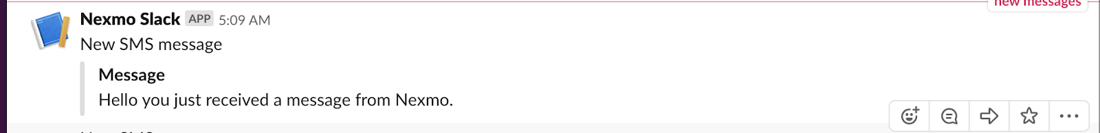 Screenshot showing Slack bot receiving the SMS