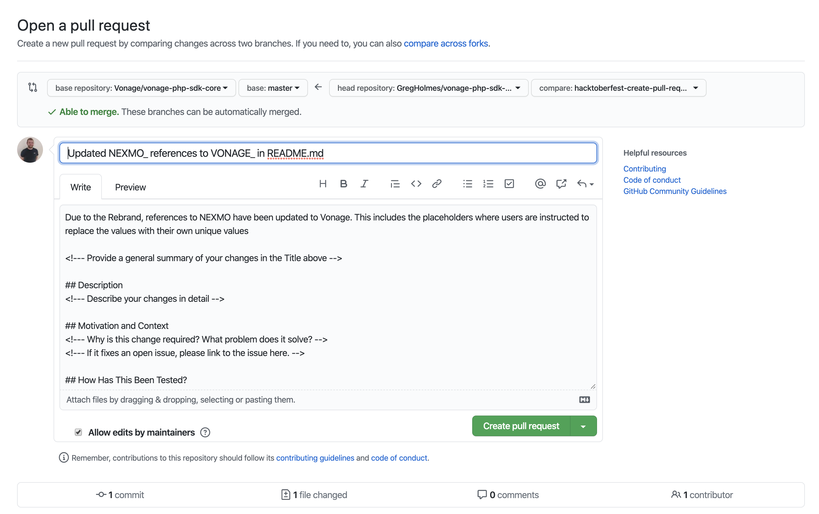 Image showing reviewing your code changes before submitting a pull request