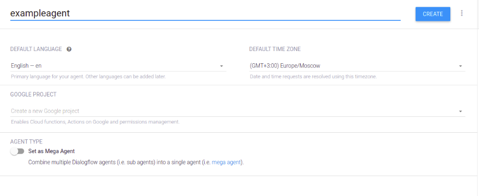 Create Dialogflow agent
