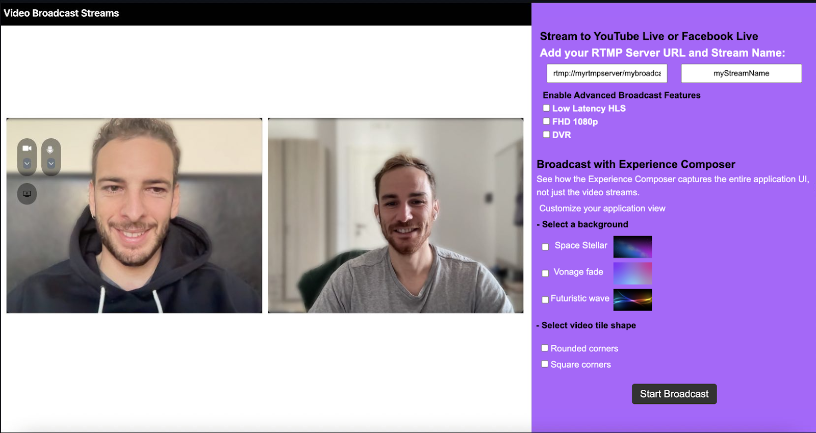 Broadcast sample app