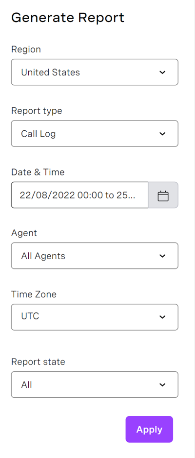 Generate Report Filter Options