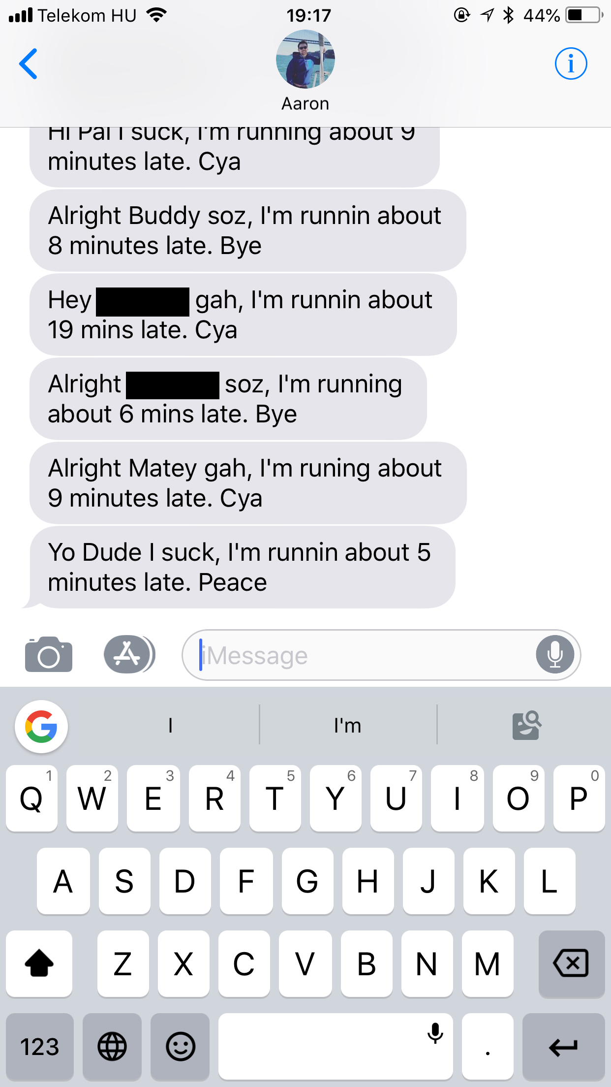 Screenshot of phone with multiple SMS