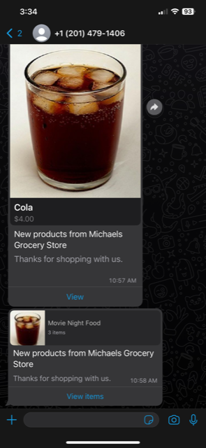 WhatsApp Message sent to the customer