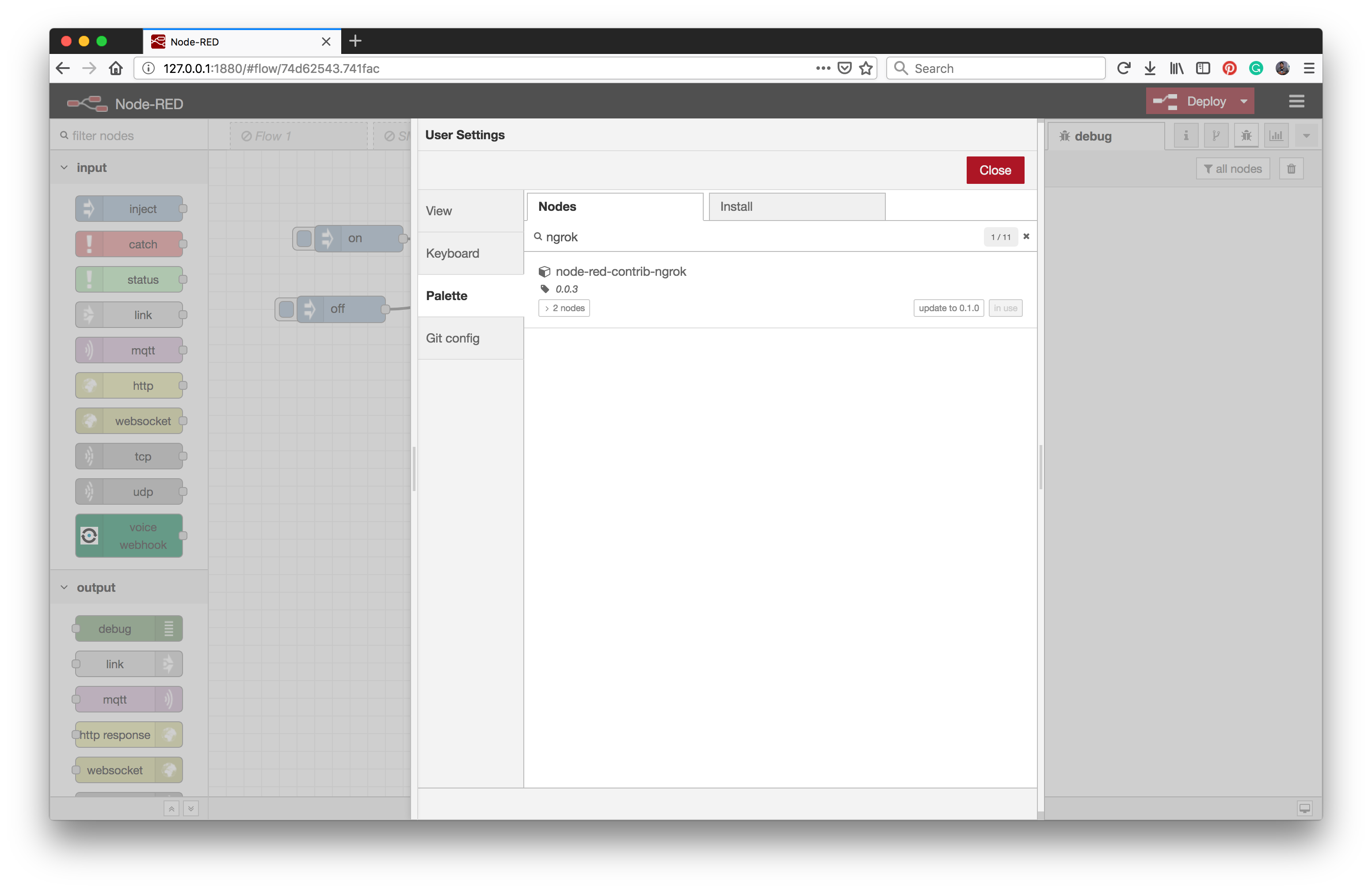 ngrok manage palette