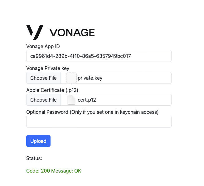 How the form looks when you have successfully uploaded your certificate