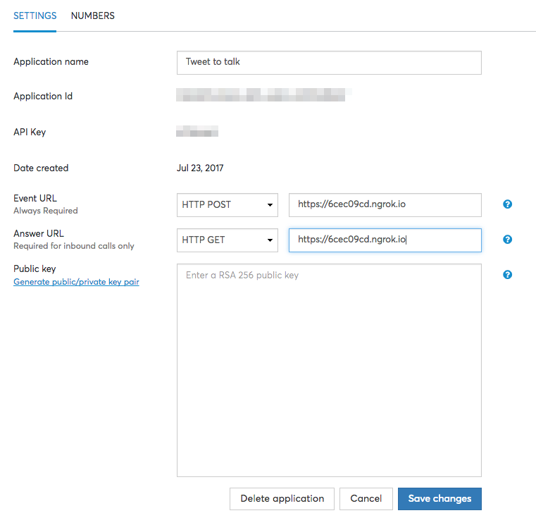 screenshot of Nexmo voice application screen
