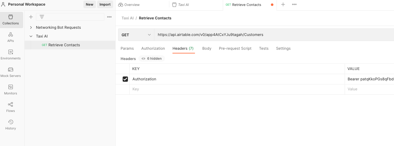 Postman Retrieve Contacts Example