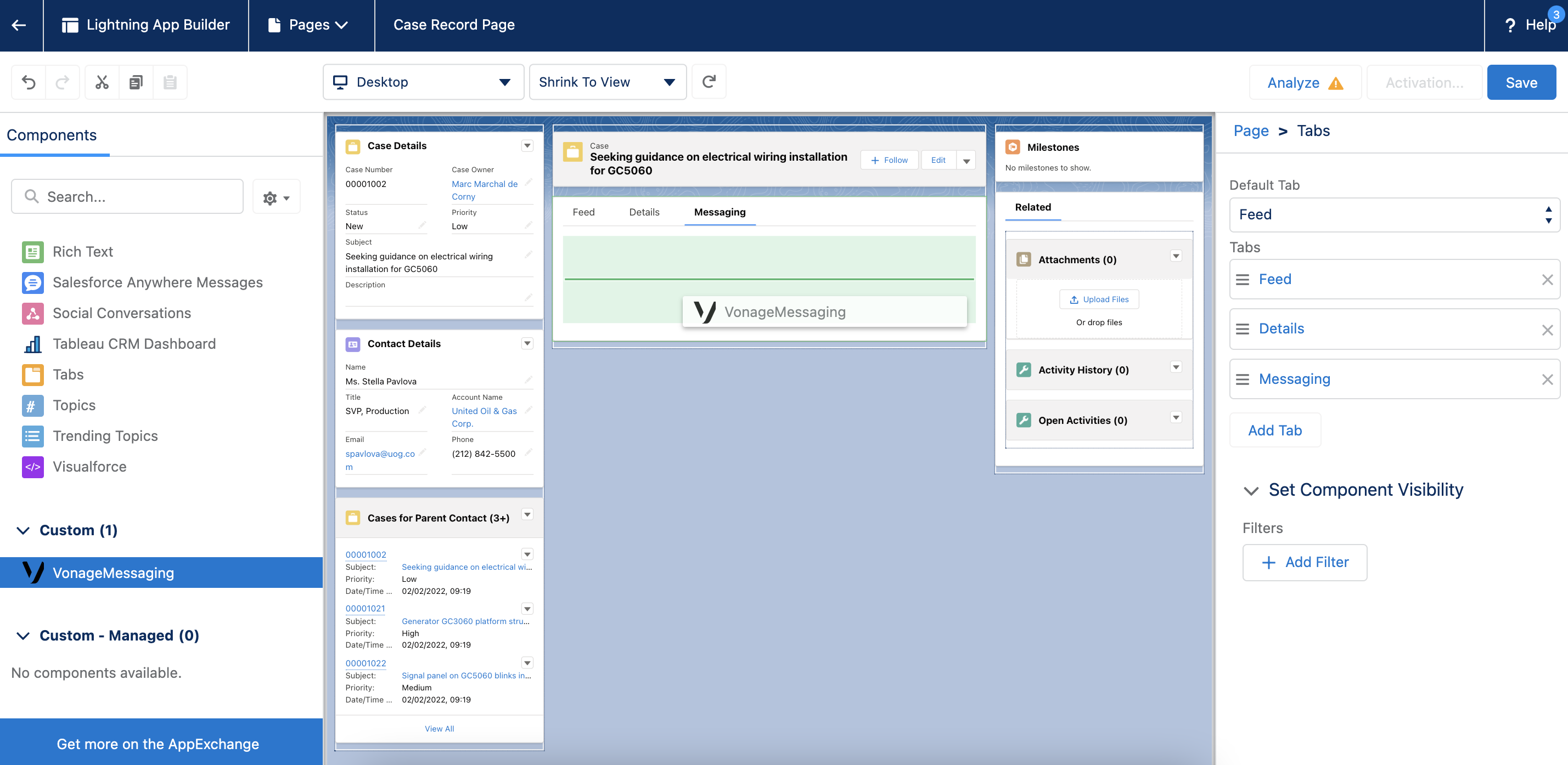 Screenshot of the Components Page