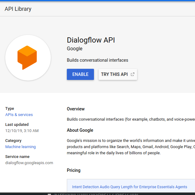 Enable Dialogflow