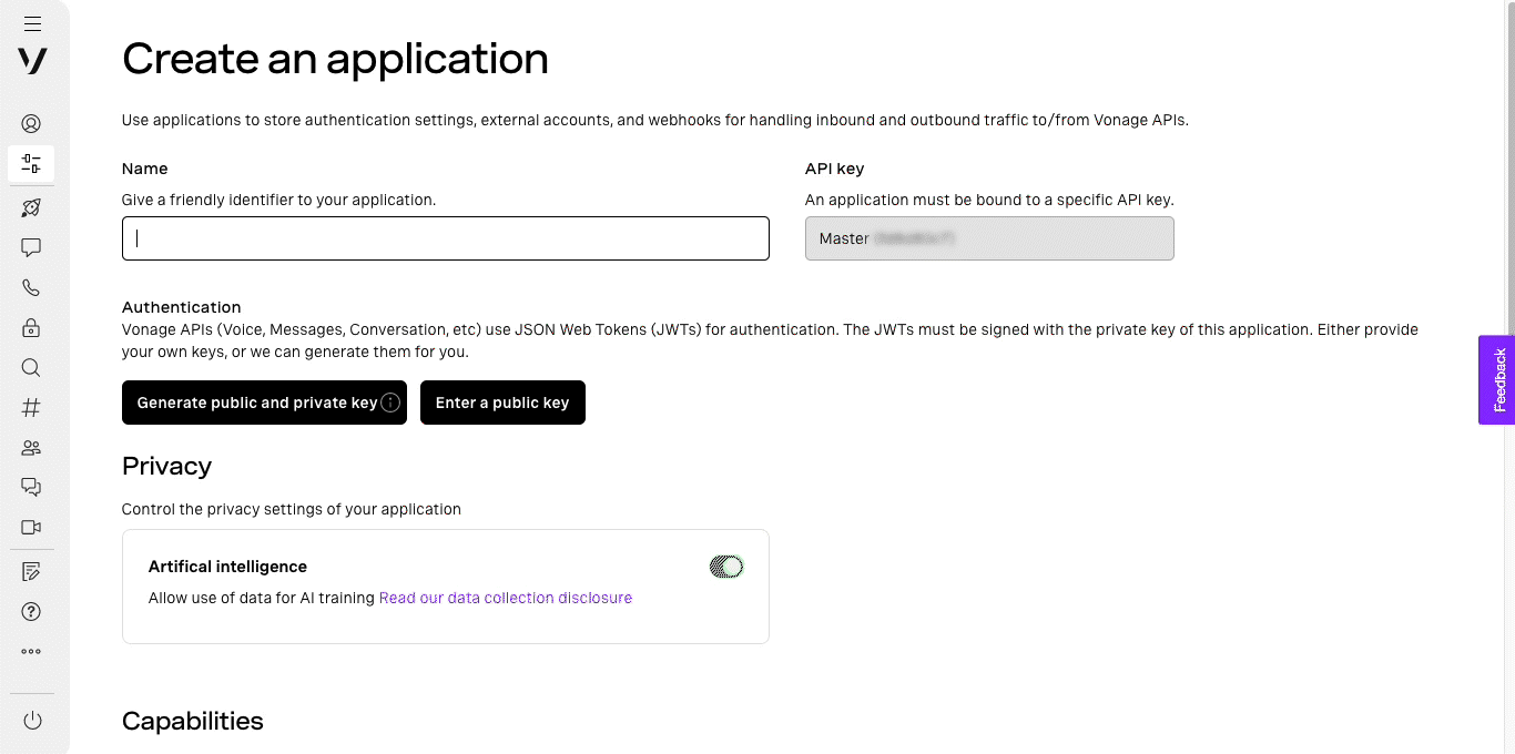 Create Messages enabled Vonage Application