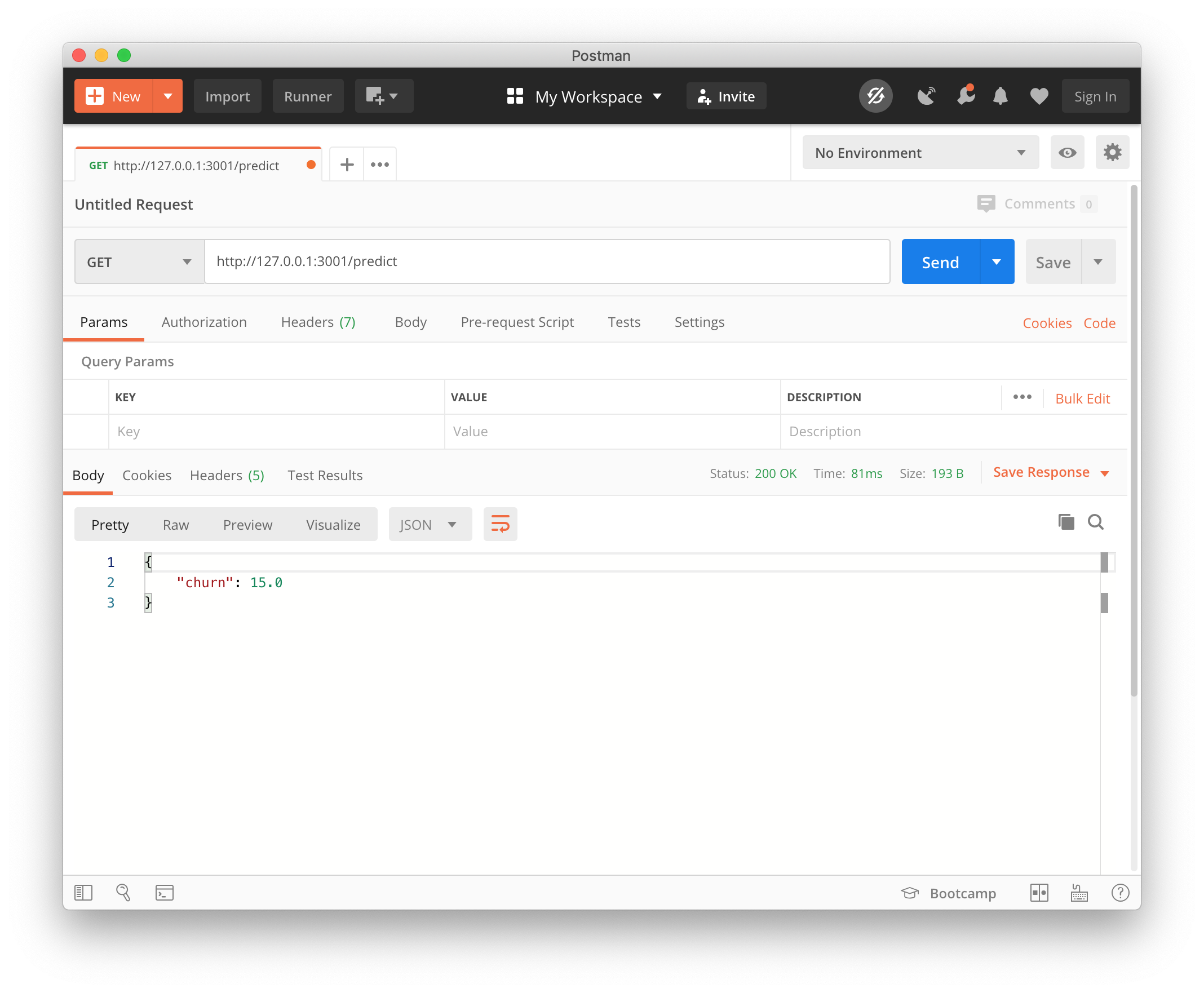 An image showing the Model Server in Postman