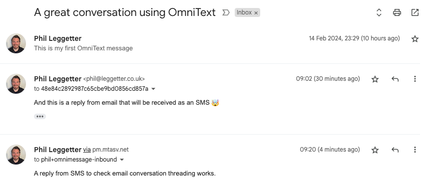 Successful Threading in Email From SMS