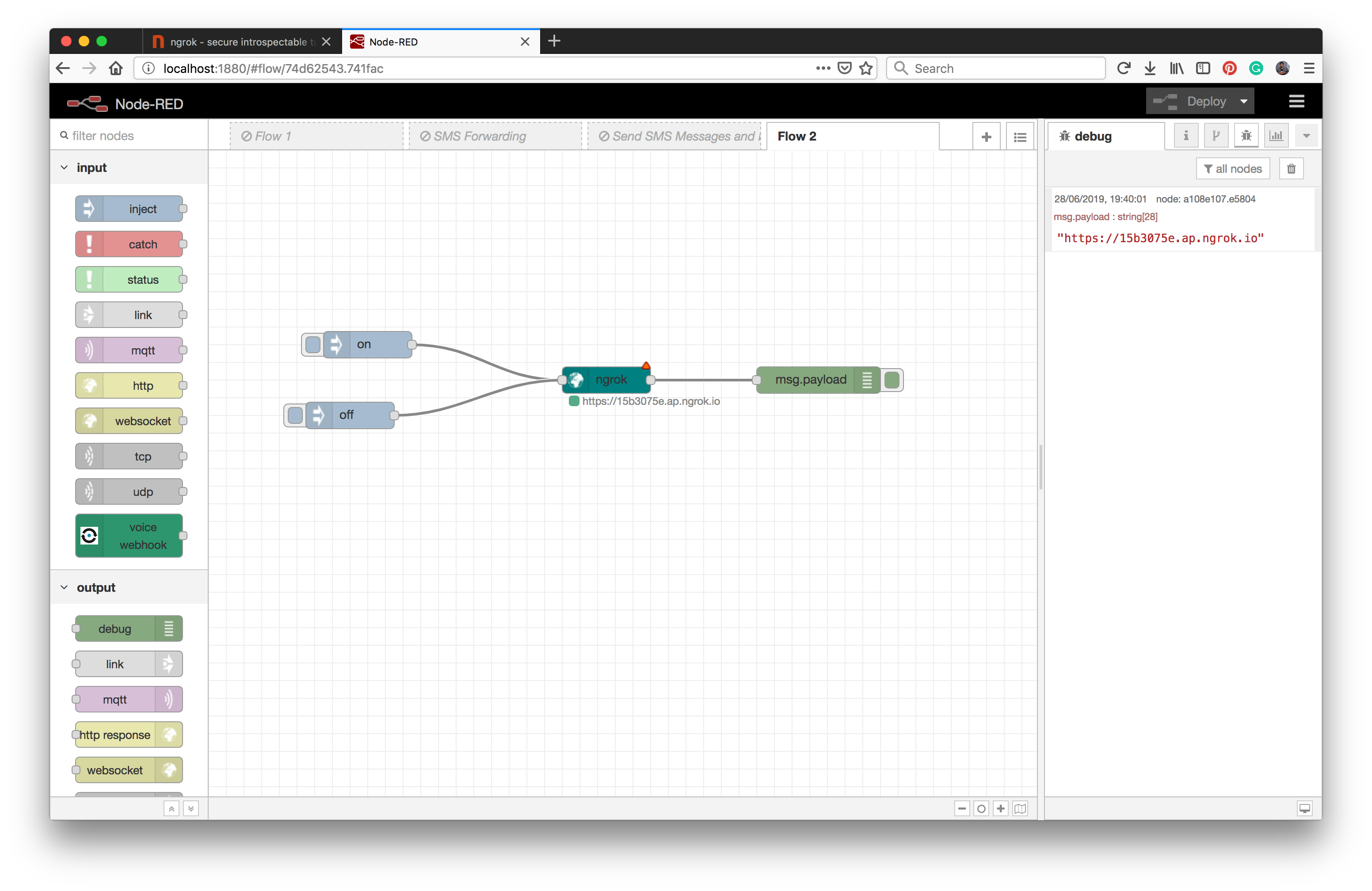 An image showing Ngrok layout in NodeRed