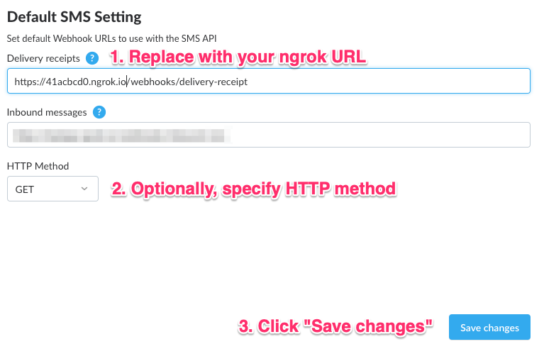 Setting the delivery receipt webhook URL in the developer dashboard