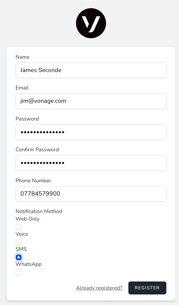 Filled out helpdesk sign up form