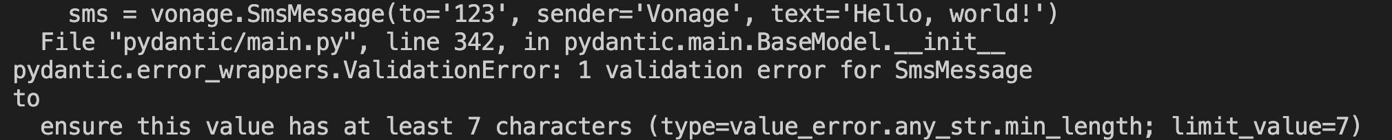 The exception generated by Pydantic