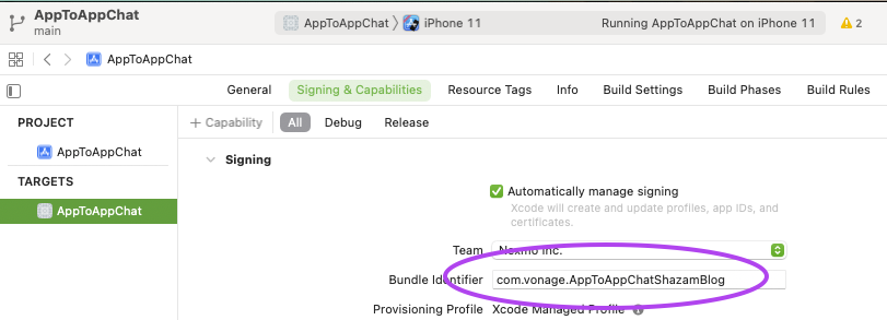 Bundle identifier section of Xcode