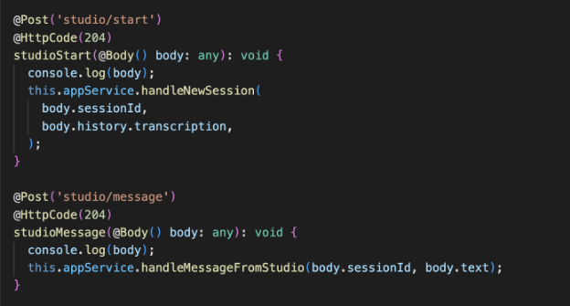 Code for Start and Message Endpoint