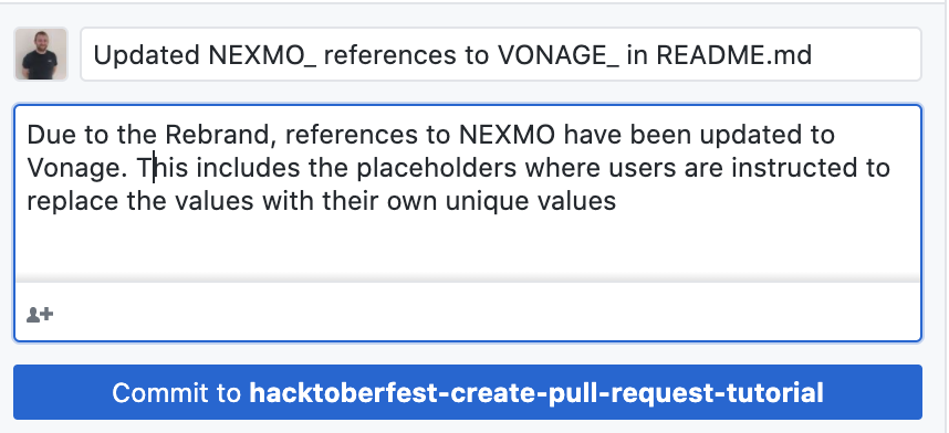 Writing a commit message and description