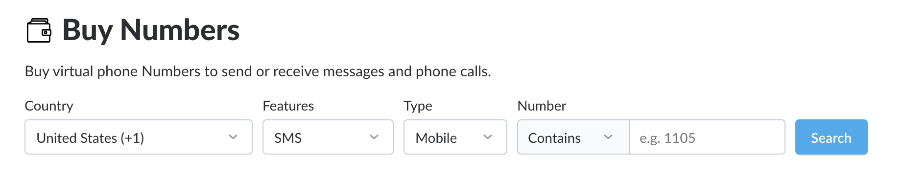 Buy Numbers interface