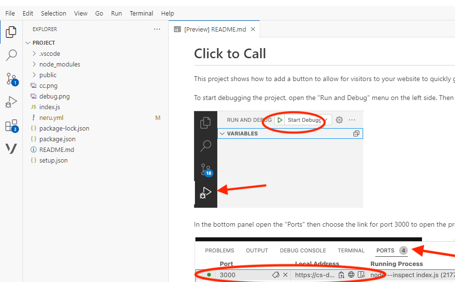 Project loaded in VS Code in the Browser