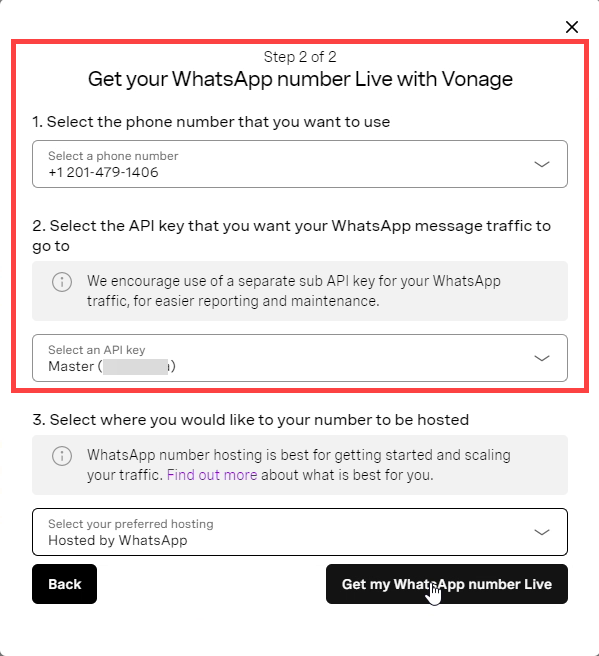 Associate a number with Vonage