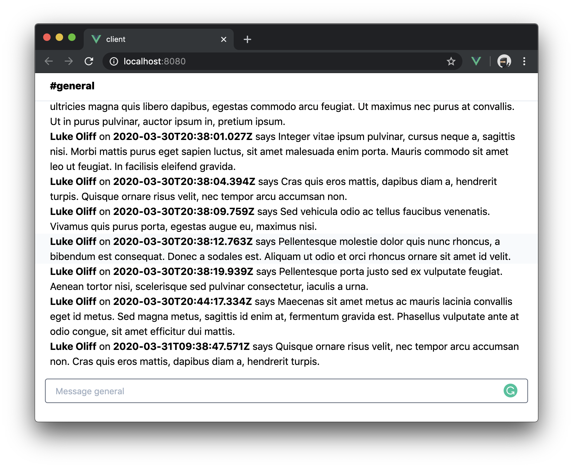 Screenshot of the chat client working beautifully