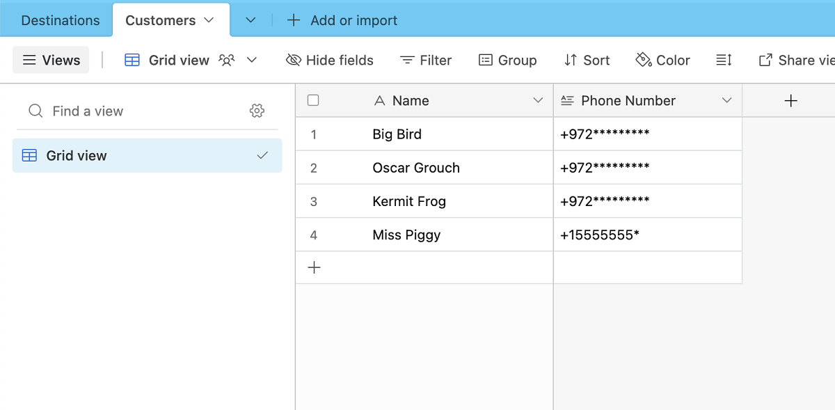 New entry in Airtable; Miss Piggy