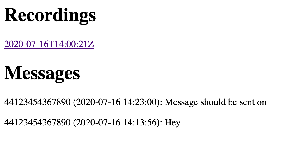 Web page showing both recordings and two example messages