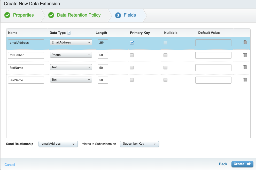 Create New Data Extension