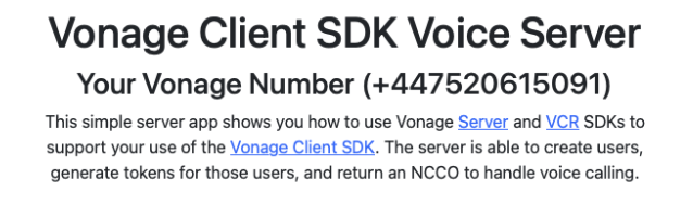 Client SDK Voice Sample Server landing page