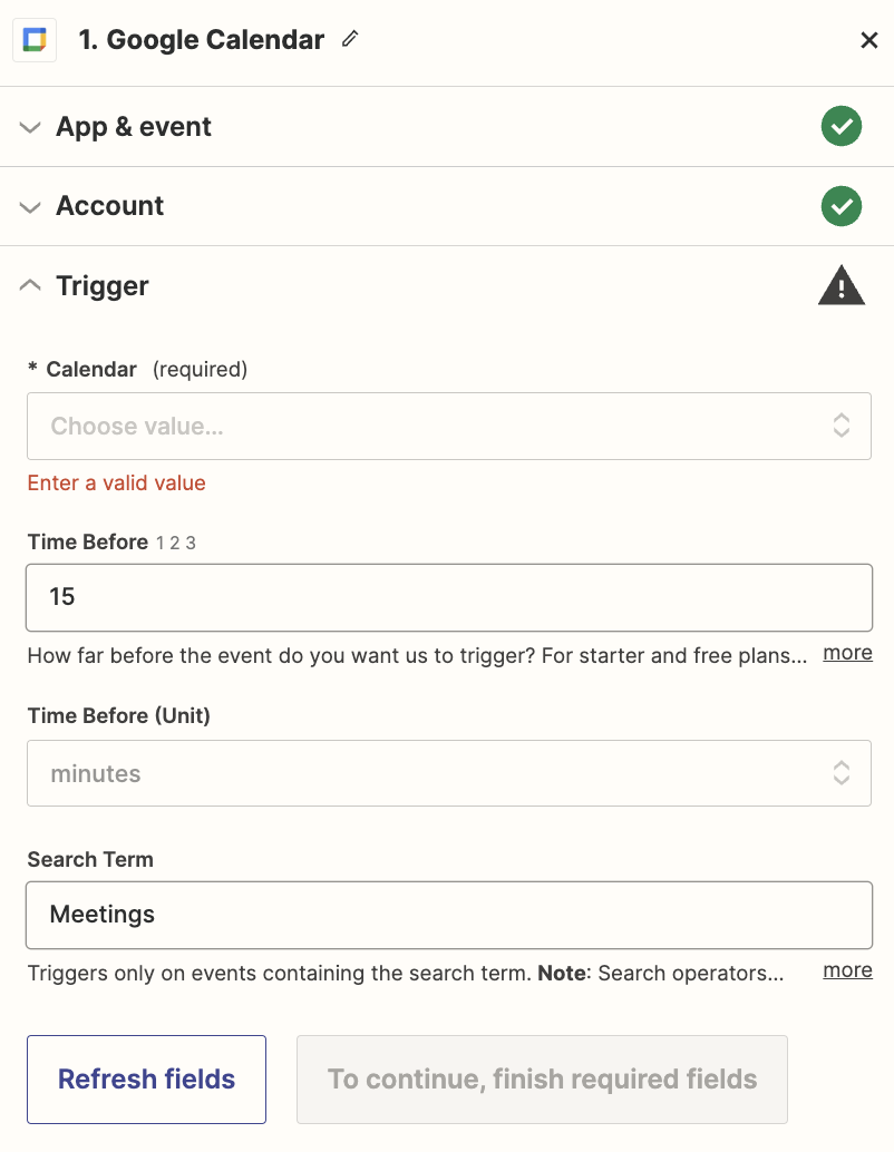 Enter Zap Event Settings Under Trigger