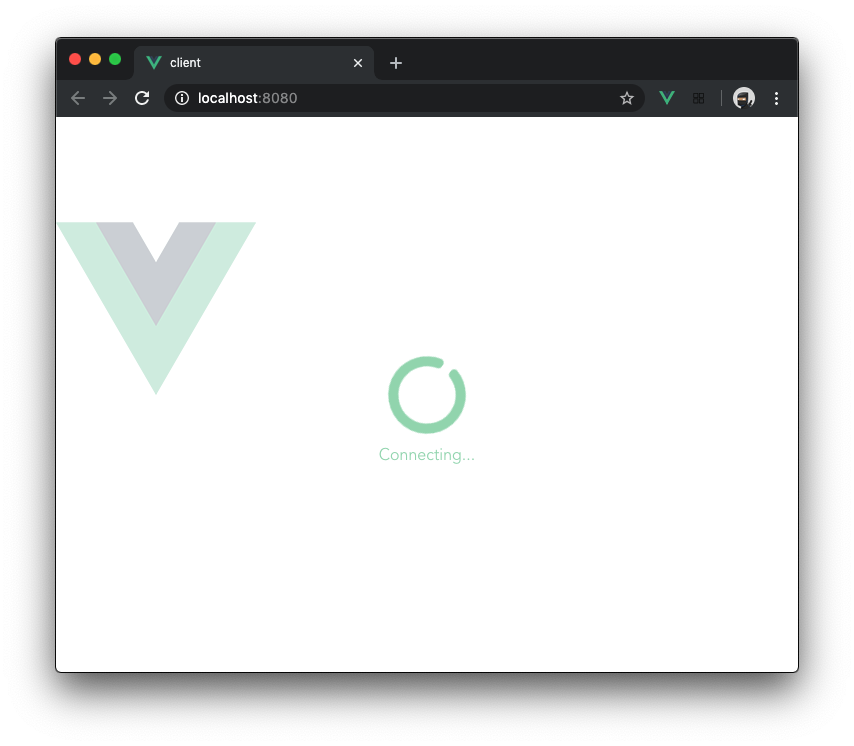 Screenshot of the Vue.js client loading screen with spinner