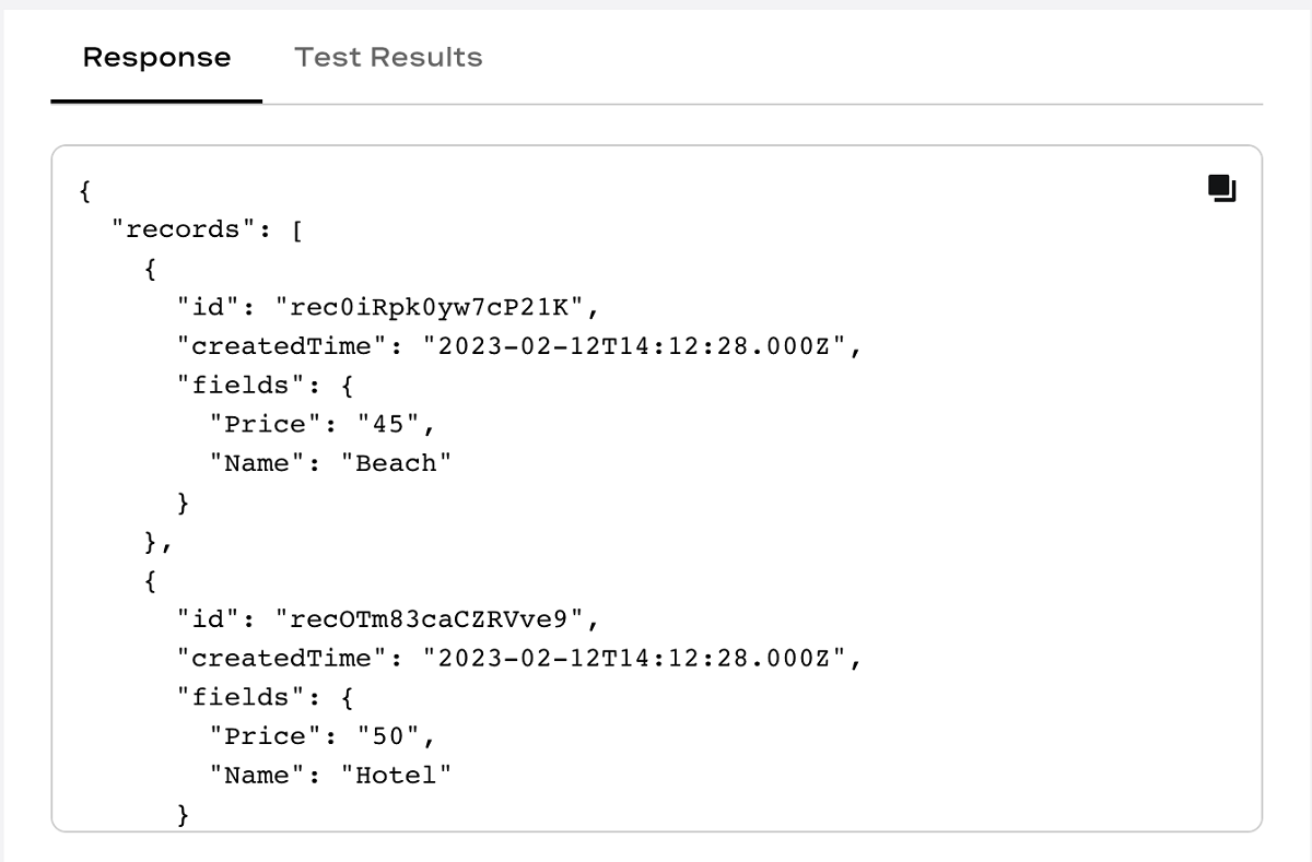 Example of Destinations Lookup Response