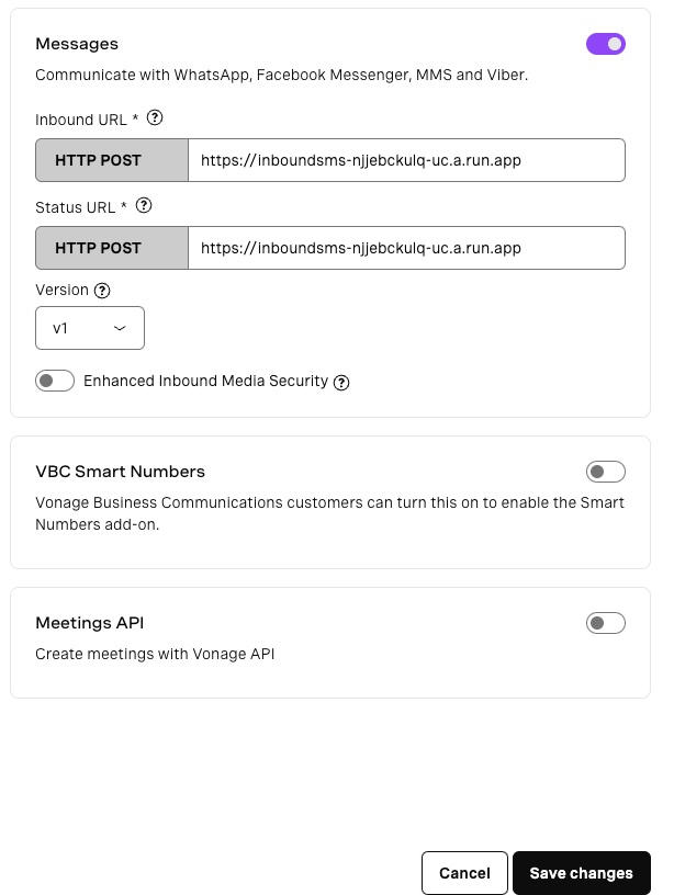 Inbound SMS URL added to inbound and status