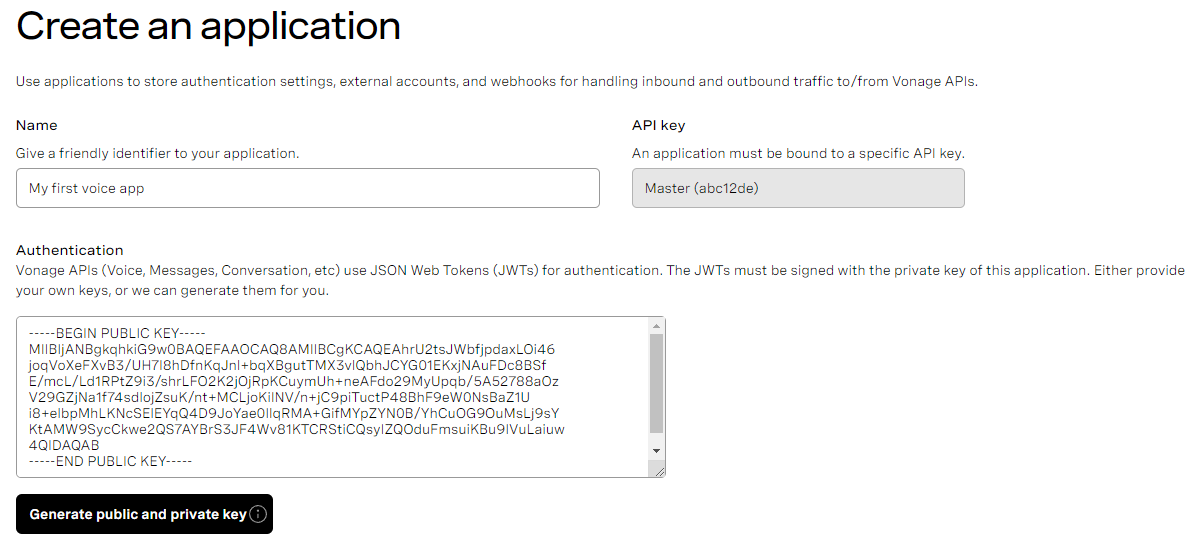 Creating a Voice app, retrieving the public key