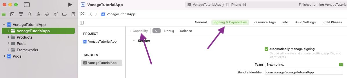 signing and capabilities tag