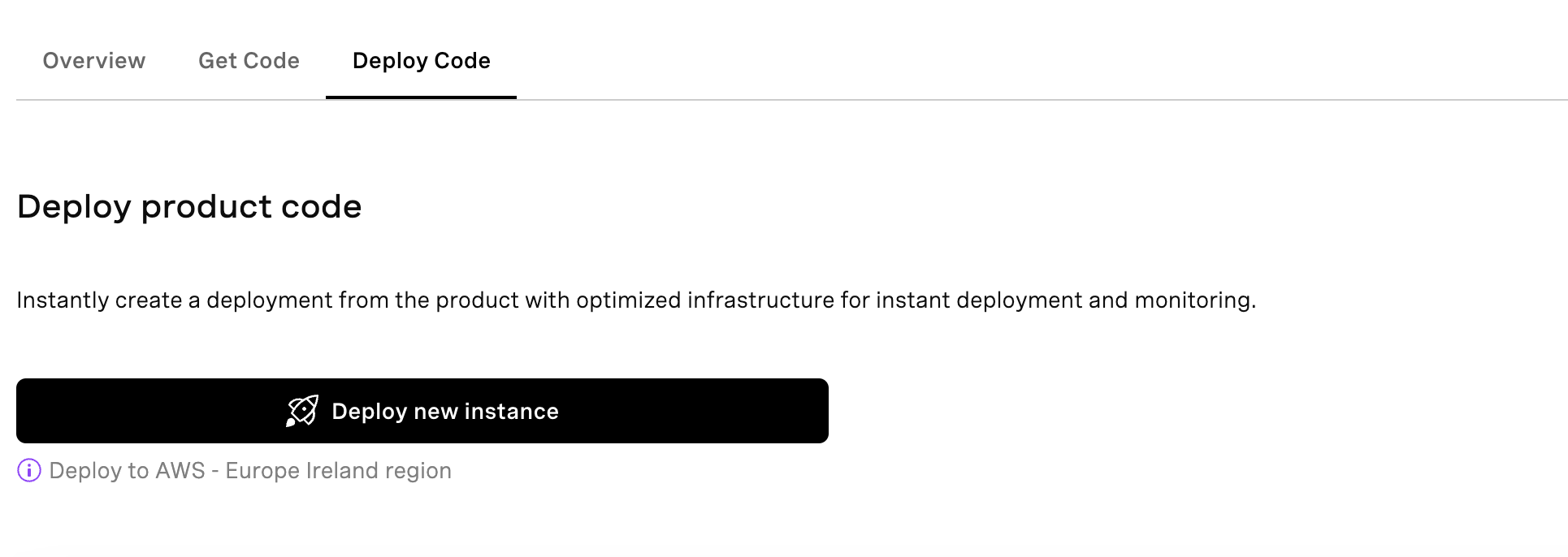 Deploy a new instance in Code Hub