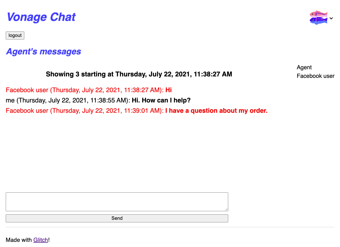 Screenshot of a chat room where the Agent and Facebook user are having a conversation.