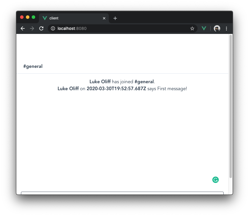 Screenshot of the chat client working