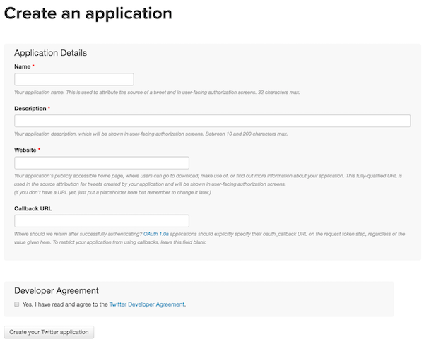 Create New Twitter Application