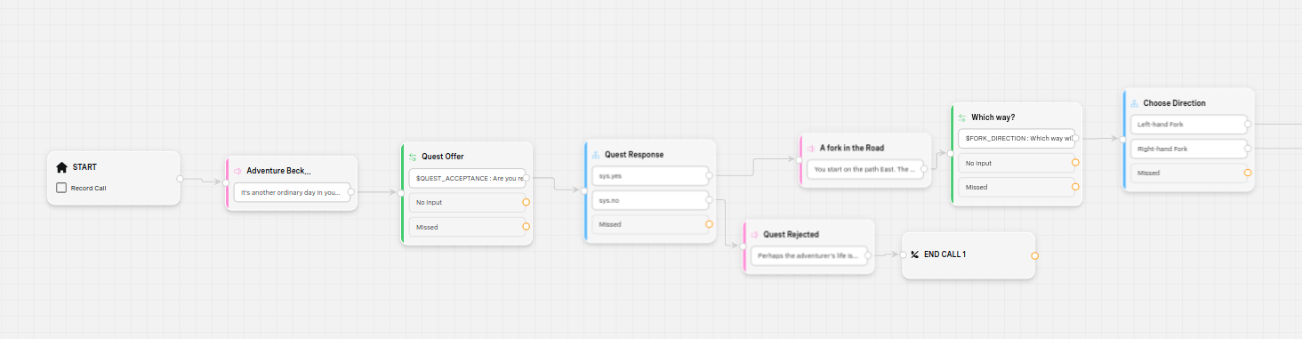 A screenshot of one of the flows (the intro flow) for my AI Studio agent. Shows various conversation nodes connected together on the AI Studio canvas to form a conversational flow