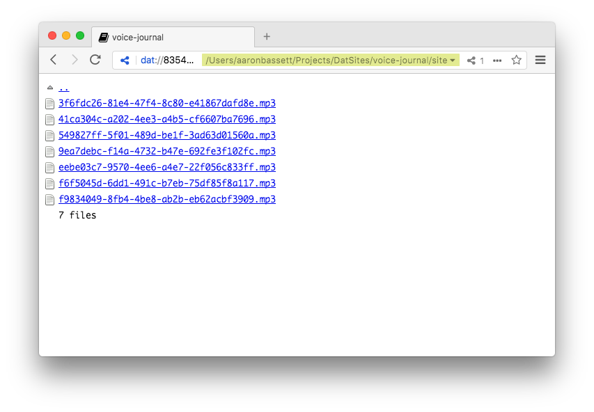 Directory listing rendered by Beaker Browser