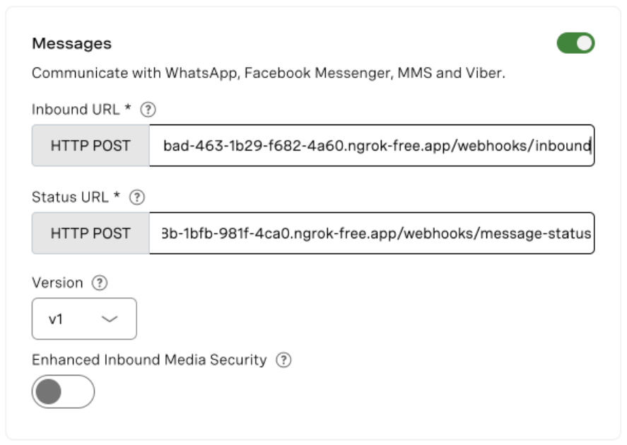 ngrok Webhooks Configured For Messages API
