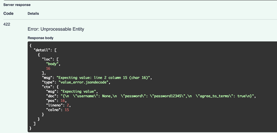 FastAPI Python automatic documentation with Pydantic error message